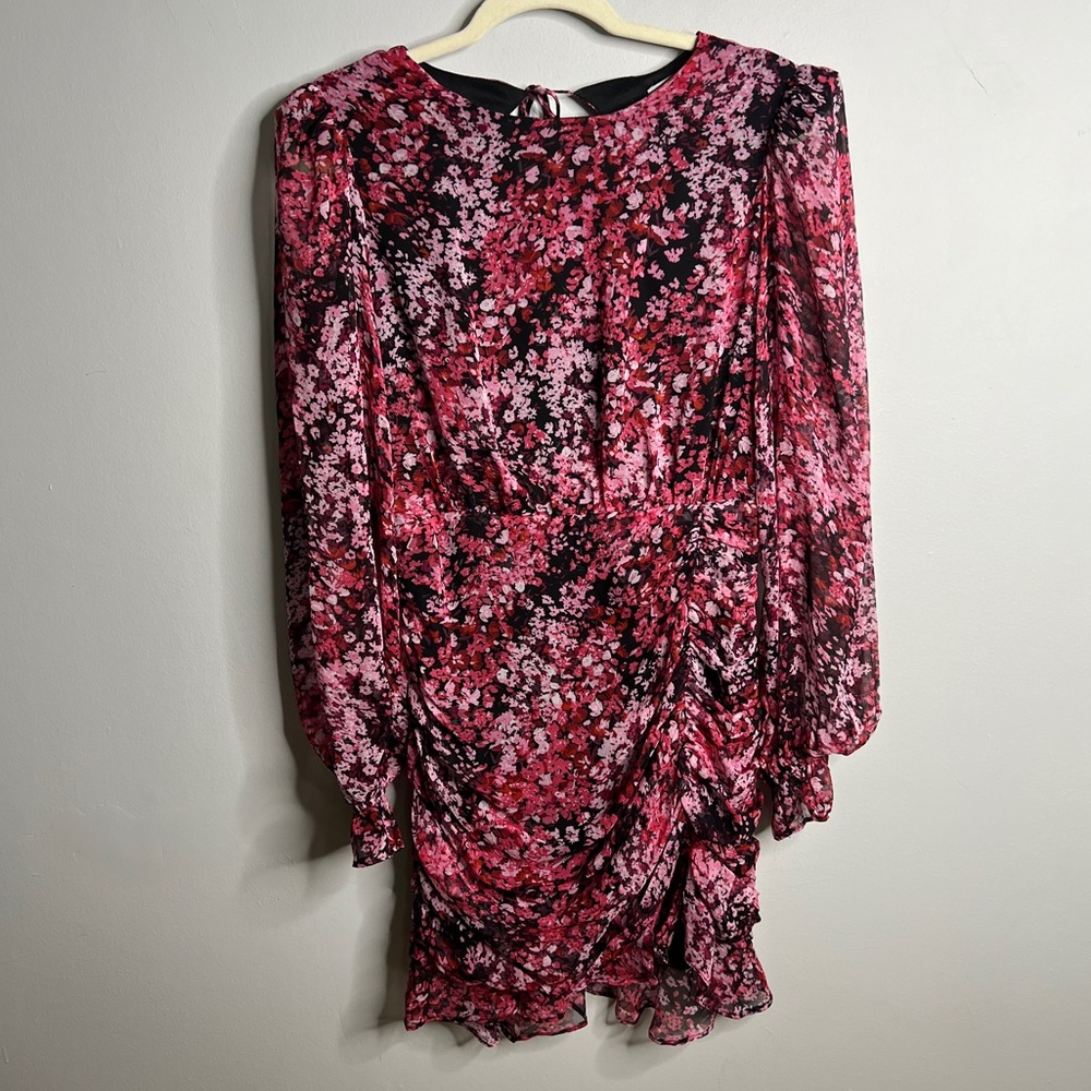 LUSH Floral Chiffon Long Sleeve Dress, Size M, Open Back Elegance! - Picture 3 of 15